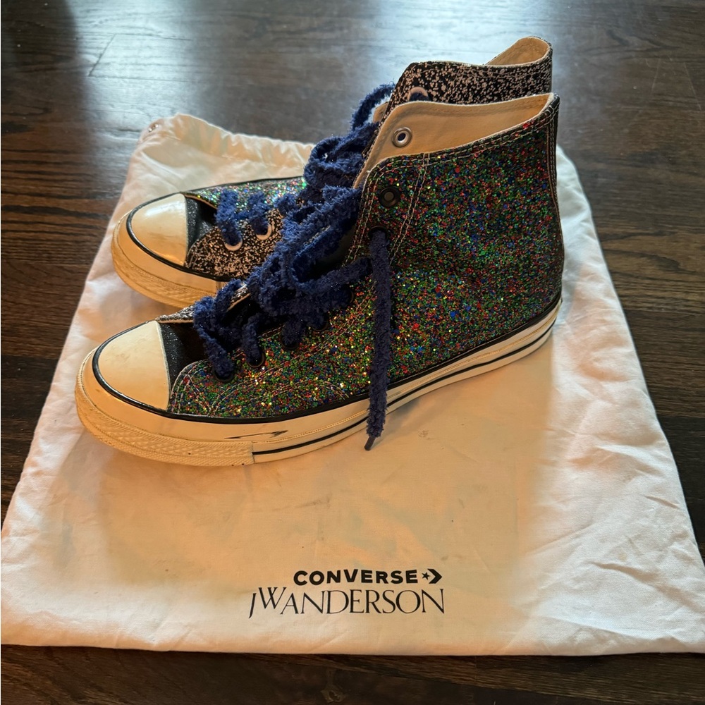 JW ANDERSON Men’s Glitter High-Top Sneakers - Black and Blue - Picture 2 of 5